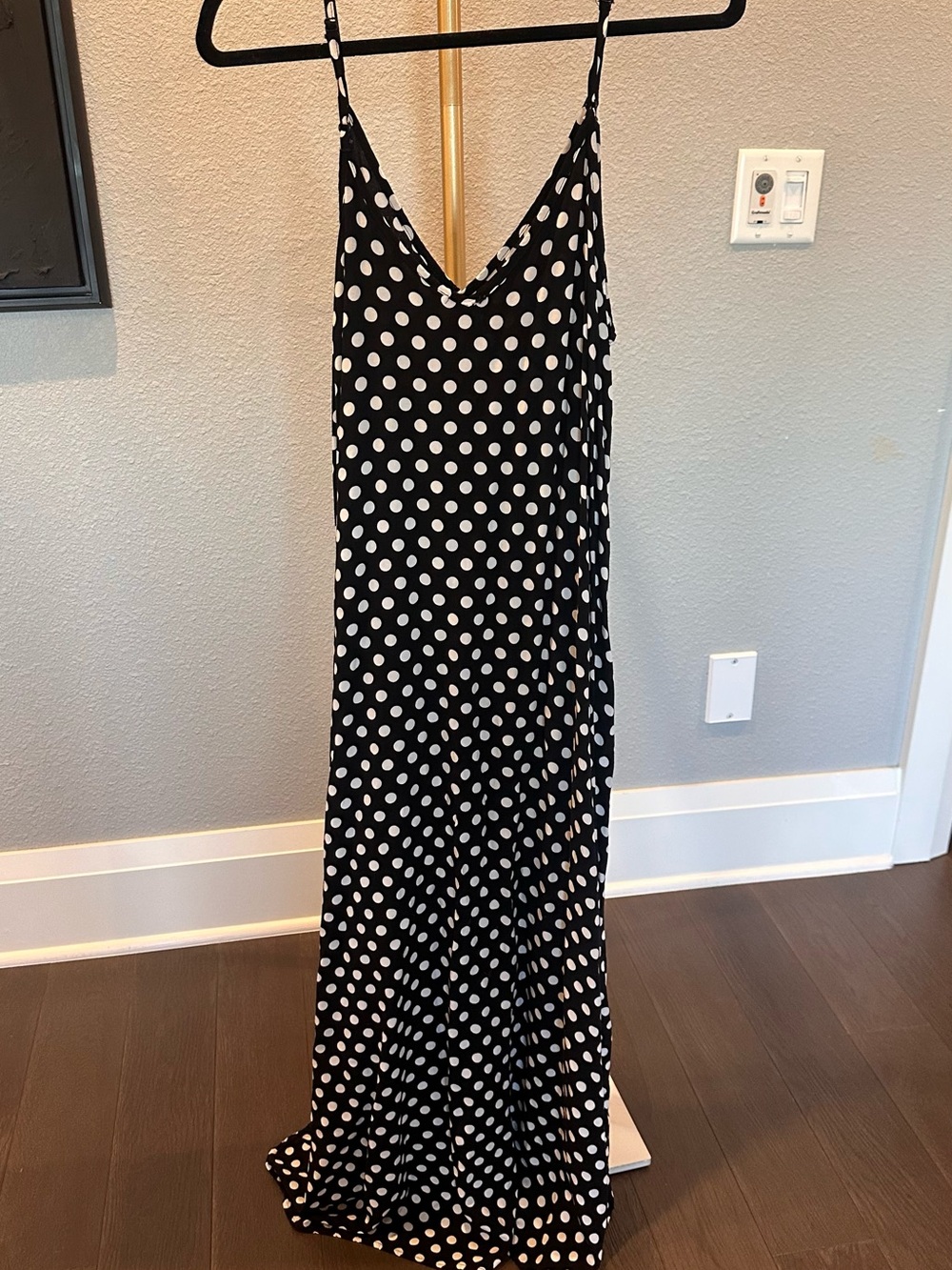 Polka Dot Spaghetti Strap Maxi Dress - Black & White - Picture 6 of 12